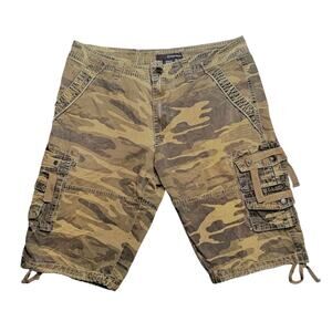 Fried Denim Men's Camo Cargo Shorts Green Brown Tactical Y2K Utility 42